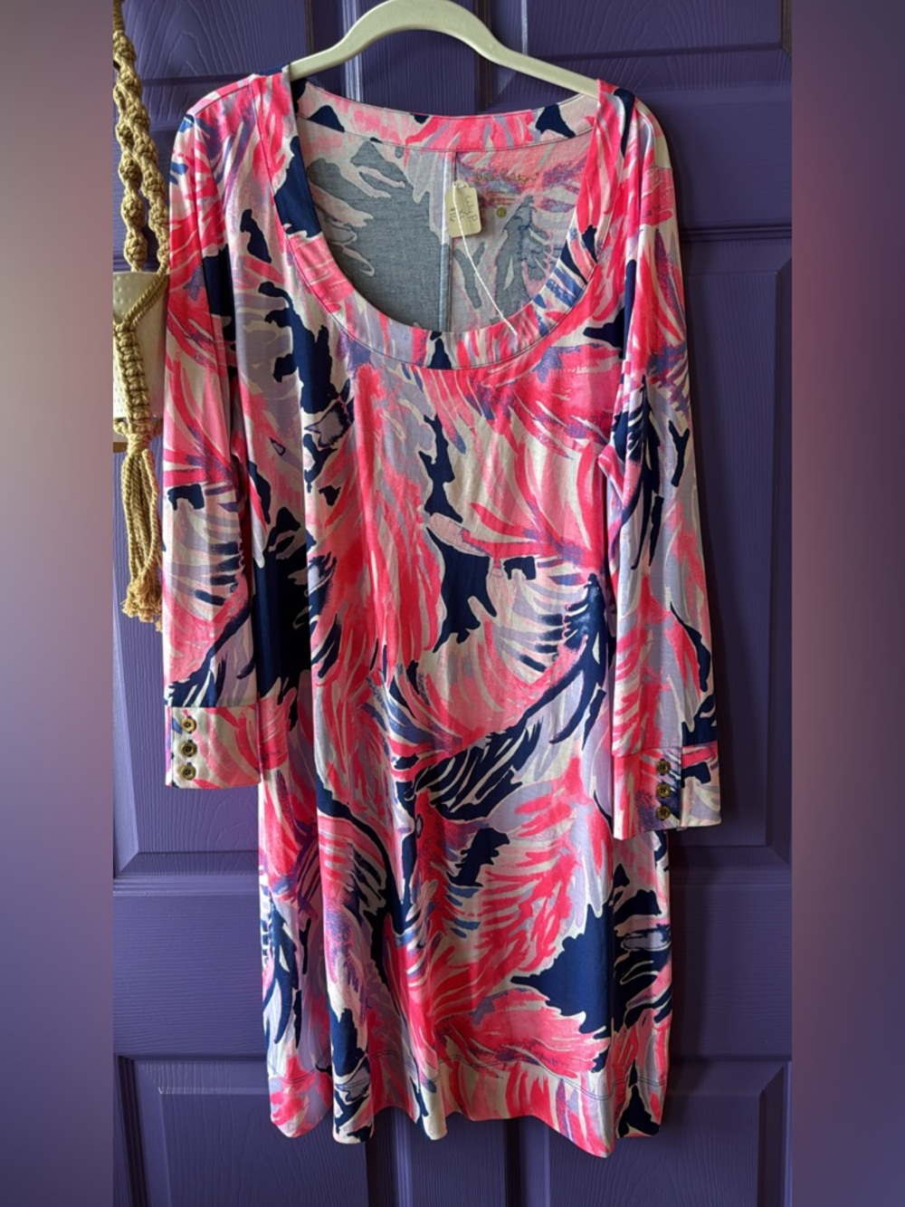 Lilly Pulitzer Pink Navy White Tropical Print Shift Dress